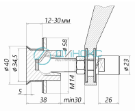  Шарнирный рутель с зенковкой, М14, шаг Р=2, для стекла 16.0-24.0 мм